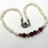 925 Sterling Silver Fresh Water Pearl And Garnet With Silver Spacer Beads 2.54g