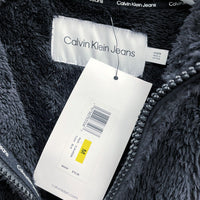 NWT Wmns CALVIN KLEIN JEANS Black Plush Fleece Zip Up Sweater Sz M MSRP$79.5