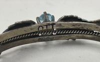 Ted Ott Signed Sterling Silver Southwestern Bangle with Blue CZ Stone - 10.94g