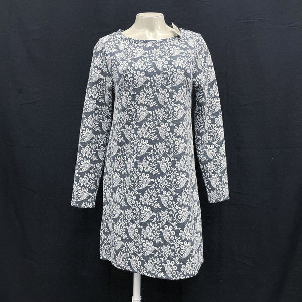 NWT Wmns LOFT Gray Jacquard Brocade Long Sleeve Short Casual Dress SP MSRP$89.5