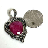 Sterling Silver Ruby Crystal Pendant with Bali Bead Detailing, 5.04g