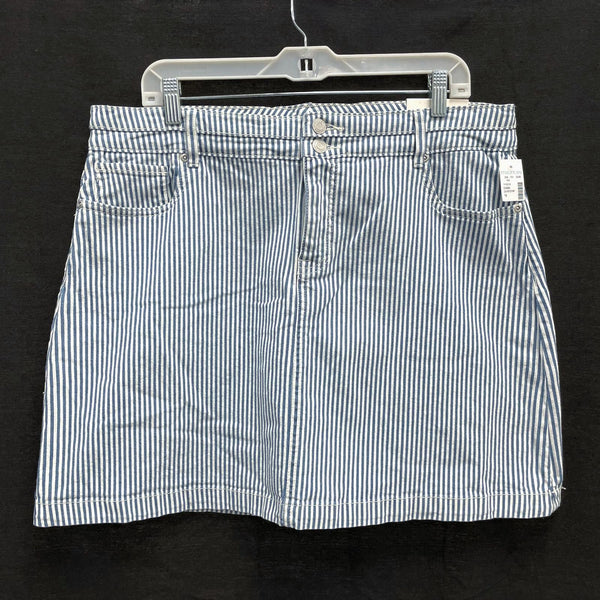 NWT Wmns MAURICES Blue & White Denim Striped Short Jean Skirt Sz 16