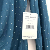 NWT Wmns FREE PEOPLE We The Free Teal Polka Dot Ruched Bell Sleeve Top Sz L