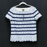 NWT Wmns TALBOTS Blue White Striped Floral Short Sleeve Eyelet Top Sz 6 MSRP$119