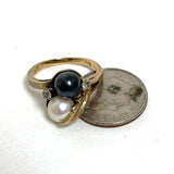 10K Yellow Gold Genuine Pearl & Spinel Accent Ring Size 3.5, 3.23g