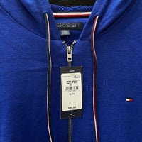 NWT Mens TOMMY HILFIGER 100% Cotton Blue Logo Zip Up Knit Hoodie Sweater Sz XL