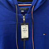 NWT Mens TOMMY HILFIGER 100% Cotton Blue Logo Zip Up Knit Hoodie Sweater Sz XL