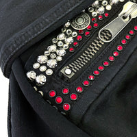 Mens ROBIN'S JEAN Black Embellished Red Rhinestone Studded Flap Moto Jeans Sz 44