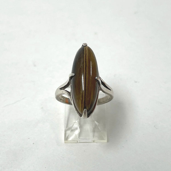 Sterling Silver Elongated Oval Tiger's Eye Ring Size 4.75, 4.85g