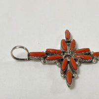 Vintage Sterling Silver Coral Petit Point Cross Pendant, 3.11g - Missing Stone