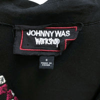 Wmns JOHNNY WAS Workshop 100% Silk Black Embroidered Button up Shirt Blouse Sz S