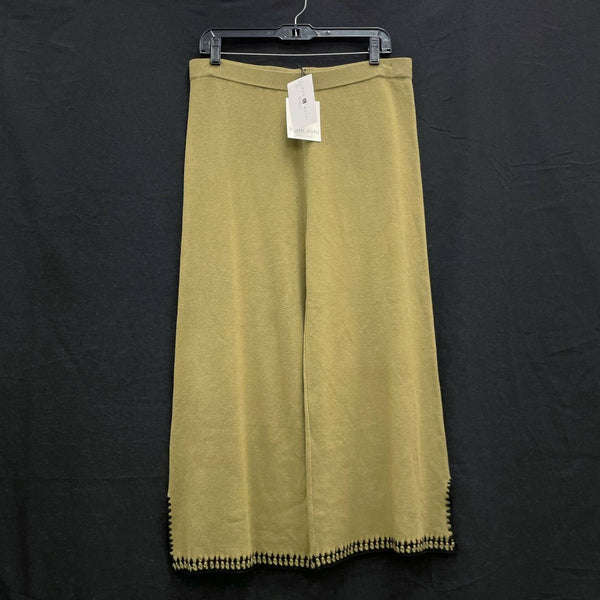 NWT Wmns BELLA DAHL Linen Olive Green Knit Wide Leg Cropped Pants Sz L MSRP$194