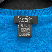 Wmns LORD & TAYLOR 100% Cashmere Blue V-Neck Pullover Knit Sweater Sz M
