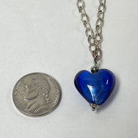 925 Sterling Silver Bracelet With Art Glass Blue Heart Charm 7.36 Gram