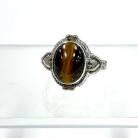 925 Sterling Silver Vintage Style Cats Eye Ring SZ - 6