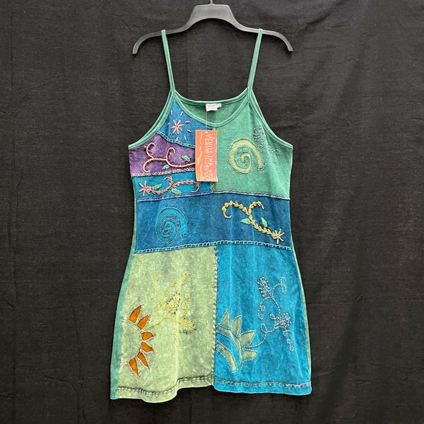 NWT Wmns 90s Vintage VENUS IMPORTS 100% Cotton Boho Patchwork Tank Dress Sz L/XL