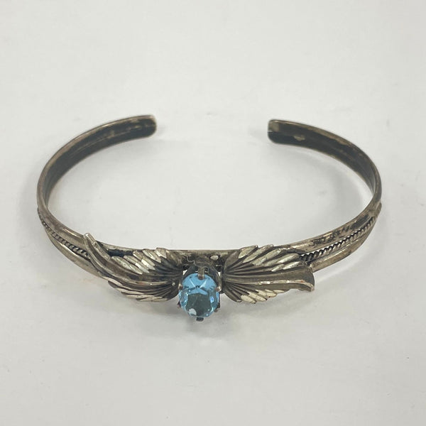 Ted Ott Signed Sterling Silver Southwestern Bangle with Blue CZ Stone - 10.94g