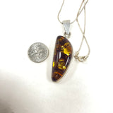 Sterling Silver Large 2" Long Yellow Amber Pendant w 18" Chain, 14.60g