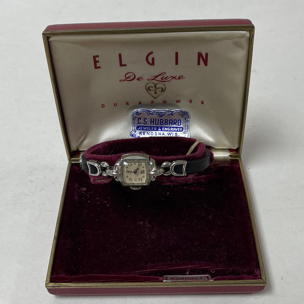 Antique Ladies Elgin Deluxe Watch 10 K White G.F. Not Working W/ Original Box