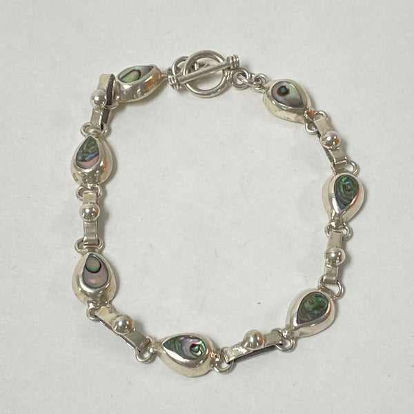 7.75" Sterling Silver Abalone Shell Pear Shaped Link Bracelet, 11.4g!!