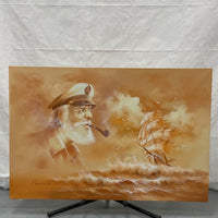 Large 24 x 36 Sea Captain & Ship Oil On Canvas by P Jenkens