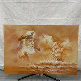 Large 24 x 36 Sea Captain & Ship Oil On Canvas by P Jenkens