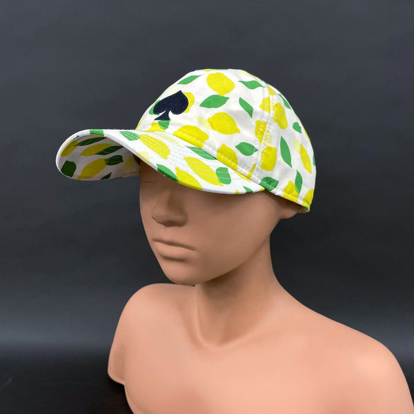 Wmns KATE SPADE Yellow & White Quirky Novelty Lemon Print Logo Baseball Cap Hat