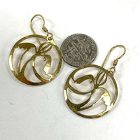 Gold-tone Wild Bryde Abstract Cutout Round Dangle Signed Earrings