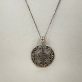 18" Sterling Silver Openwork Design Pendant Necklace w/ Marcasite Accents, 5.24g