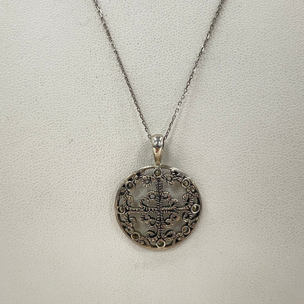 18" Sterling Silver Openwork Design Pendant Necklace w/ Marcasite Accents, 5.24g