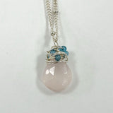 Sterling Silver 18” Wire-Wrapped Faceted Rose Quartz & Blue Apatite Beads, 3.68g