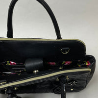 Betsey Johnson Black Puffy Heart Quilted Satchel Purse w Dragonfly