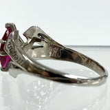 10K White Gold Ruby & Cubic Zirconia Commemorative 2002 Ring Size 6.75