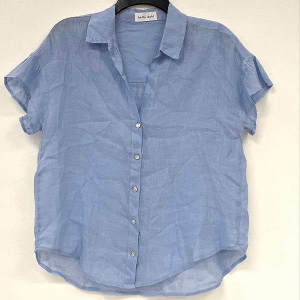 Bella Dahl Women’s Blue Button Front Short Sleeve Shirt