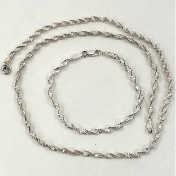 20" 925 Sterling Silver Twist Necklace & 7.25" Bracelet Set 3mm 10.41g