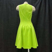 Wmns BETSEY JOHNSON Lime Green Retro Sleeveless Pleated Zip Up A-Line Dress Sz 4