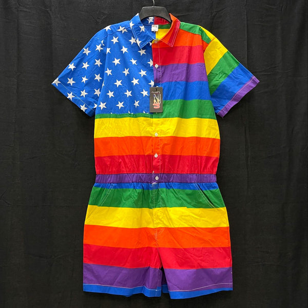 NWT Mens UZZI Rainbow American Flag Short Sleeve Onesie Romper Sz XL MSRP$135