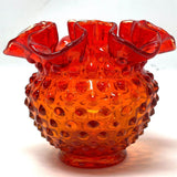 Fenton Red Orange Small Textured Scalloped Edge Glass Vase