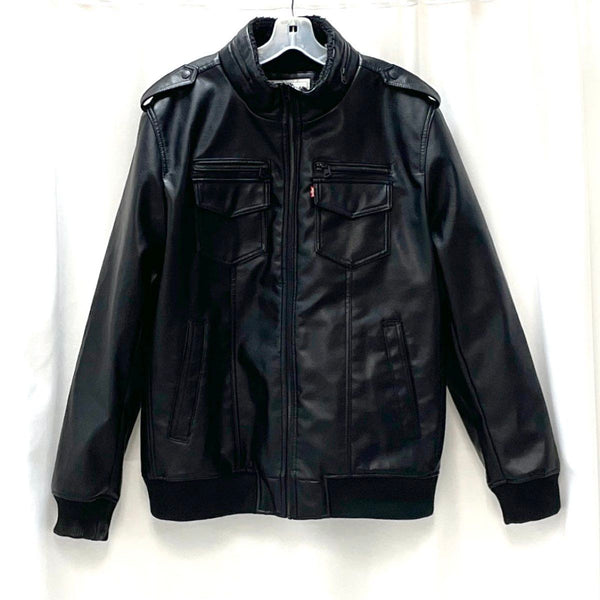 Men's Levi's Black Faux Leather Moto Jacket Sz XL
