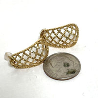 14K Yellow Gold Lattice Open Work J Hoop Earrings, 2.86g