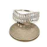 Size 9 Sterling Silver Split Shank Sparkling CZ Double Baguette Curve Ring 3.04g