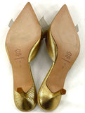 Shannon Britt Gold Leather Pointed Toe Open Back Kitten Heels Women’s Sz 8