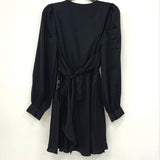 NWT Express Black Satin Waist Tie Long Sleeve Faux Wrap Dress Women’s Sz XS