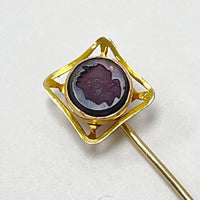 Vintage 10K Yellow Gold Stick Pin with Purple Glass Intaglio, 1.0g