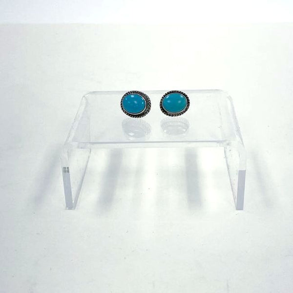 925 Sterling Silver Oval Turquoise Stud Earrings 2.90 Grams