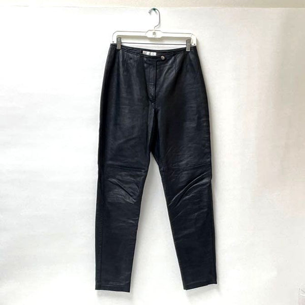 Woman's 90s Vintage Hugo Buscati Collection Black Leather Pants Size 8