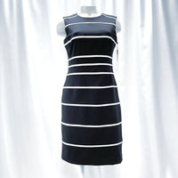 NWT Wmns CALVIN KLIEN Black & White Striped Sleeveless Knee Length Dress Sz 4