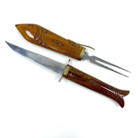 Hand Carved Indian Brass and Steel Knife and Fork Fish Sheathed Carving Set