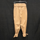 NWT Wmns LUCY PARIS Beige Vegan Faux Leather Paperbag Pants Sz M MSRP$98