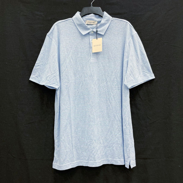 NWT Mens BUGATCHI Hemp Blend Blue Striped Short Sleeve Polo Shirt Sz L MSRP$179